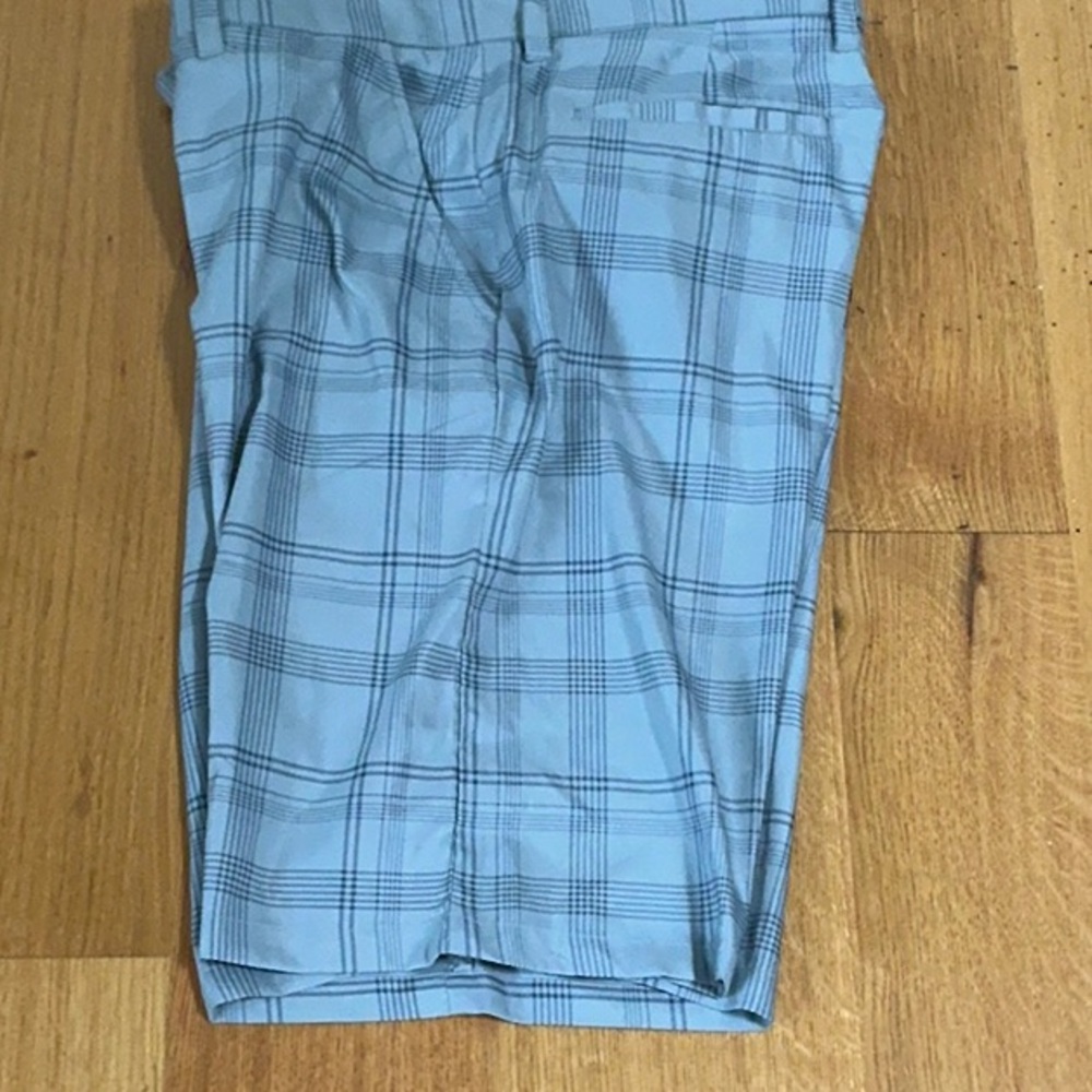 Men's Blue Plaid Flat Front Shorts